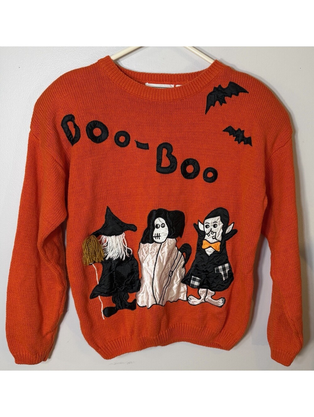 VTG 90s Boo Boo Halloween Sweater Women’s Small Orange Witch Ghost Vampire GUC
